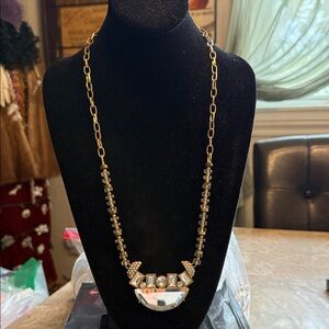 J.Crew Bronze goldtone, art, deco style faceted glass, and crystal necklace